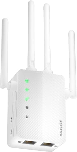 2025 WiFi Extender Signal Booster - 10X Faster WiFi Dual-Band Booster for Home, Covers 15,000 Sq.Ft Long Range | 4 Antennas, Ethernet Port & EasyMesh, Supports 80+ Devices, Works with All