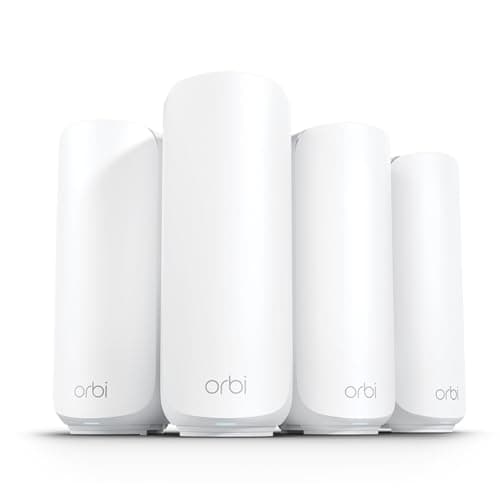 NETGEAR Orbi 370 Series Dual-Band WiFi 7 Mesh Network System for Home (RBE374) - Wireless Router + 3 Extenders, Security Features, 5 Gbps, Covers 8,000 sq.ft., 70 Devices, 2.5GB Internet Port, BE5000