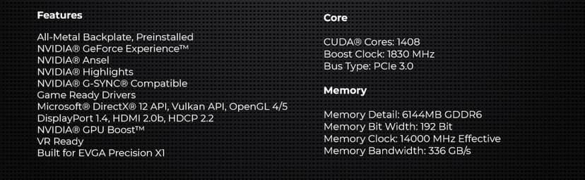 EVGA 06G-P4-1068-KR GeForce GTX 1660 Super Sc Ultra Gaming, 6GB GDDR6, Dual Fan, Metal Backplate