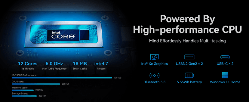 Khadas Mind 1 Mini PC, Intel Core i5-1340P 4.6GHz Micro Desktop Computer with 5.55Wh Standby Battery, 16GB LPDDR5, 512GB PCIe 4.0 SSD, BT5.3, WiFi 6E, Portable Computer for Business Home Office Gaming