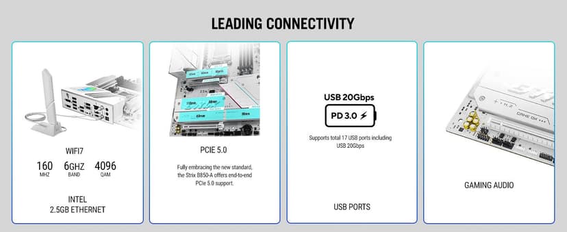 ASUS ROG Strix B850-A Gaming WiFi AMD AM5 B850 ATX Motherboard 14+2+2 Power Stages, DDR5 AEMP, 2.5G LAN, WiFi 7 with Q-Antenna, 4X M.2, PCIe® 5.0, USB 20Gbps Type-C, AI Networking II, ASUS AI Advisor