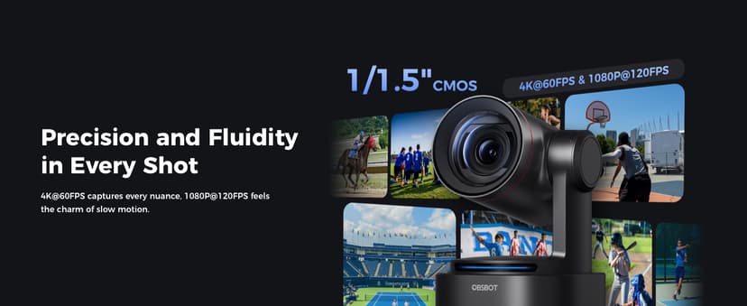 OBSBOT Tail 2 PTZR NDI Camera 4K@60FPS, Pro AI Tracking, 1/1.5" CMOS, 50MP, 5X Optical Zoom, 12X Hybrid Zoom, SDI/HDMI/IP/USB 3.0 Output, Live Streaming for Education, Conference, Worship, Live Events