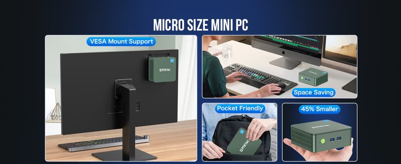 GMKtec Mini PC N150, G3 Plus Intel Twin Lake N150 (3.4GHz), 8GB DDR4 RAM 256GB PCIe M.2 SSD, Desktop Computer 4K Dual HDMI/USB3.2/WiFi 6/BT5.2/2.5G RJ45