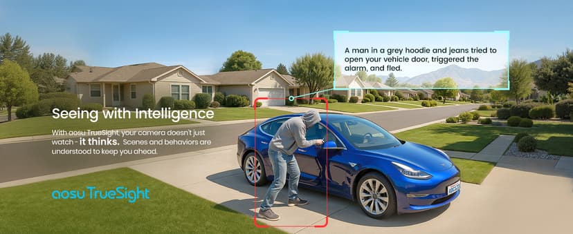 AOSU 4K Solar Security Cameras Wireless Outdoor, Expandable to 16TB (32GB Built-in) HomeCortex Home Security System + 6 Extra Solar Panel, AI Face Recognition & Behavior Detection, 6-Cam Kit