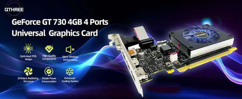 QTHREE GeForce GT 730 4GB DDR3 Low Profile Graphics Card, 2X HDMI, DP, VGA, PCI Express 2.0 x8,Gaming Video Card,Computer GPU for PC