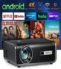 【360°Adjustable Stand & Auto Focus/Keystone】Mini Projector with WiFi and Bluetooth, 550ANSI Native 1080P Portable Outdoor Movie Projector, VOPLLS Home Projector 4K Support for HDMI/USB/Phone/PC(Black)