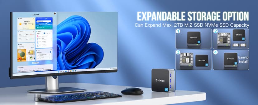 GMKtec Mini PC Intel N150(Turbo 3.6GHz) 12GB DDR5 256GB SSD Dual LAN, Desktop Mini Computer 4K Triple Display, WiFi6, BT5.2, Energy Efficient