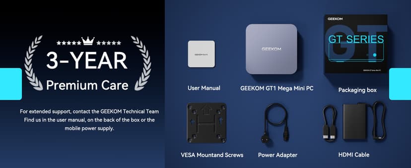 GEEKOM GT1 Mega AI Mini PC, with Intel 14th Gen Ultra 9 185H (Up to 5.1 GHz), 32GB DDR5 2TB M.2 NVMe SSD, Mini Desktop Computers Windows 11 Pro, 2.5G Dual LAN/WiFi 7/BT 5.4/USB4.0/8K/3 Years Warranty