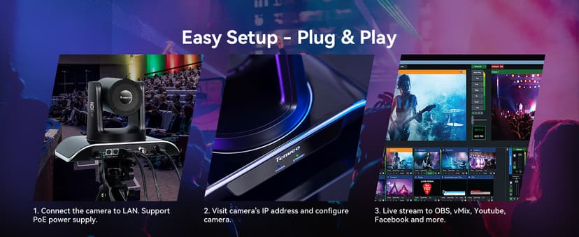 Tenveo AI Auto Tracking NDI PTZ Camera 3G-SDI/HDMI/USB3.0/LAN PoE 30X Optical+8X Digital Zoom IP Live Streaming Camera, FHD 1080P 60FPS for Church Services Worship Large Events Live Broadcast