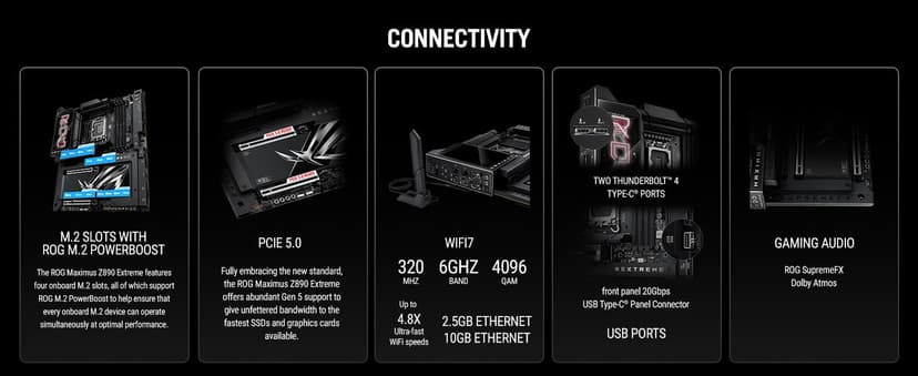 ASUS ROG MAXIMUS Z890 EXTREME Intel® Z890 LGA 1851 E-ATX motherboard, Advanced AI PC-ready, 24+2+1+2 stages, DDR5, WiFi7, 2.5G/10G LAN, PCIe® 5.0 M.2, Thunderbolt™ 5, USB Type-C®, AI OC, 5” LCD Screen