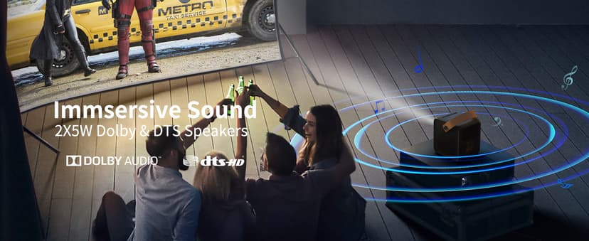 WEMAX Dice Outdoor Portable Projector, 3 Hours Battery, 700 ANSI Lumens Native 1080p, 4K Mini Movie Projector, Mobile Theater, WiFi Bluetooth HDMI USB, Dolby Audio DTS-HD, Auto Focus, Auto Keystone