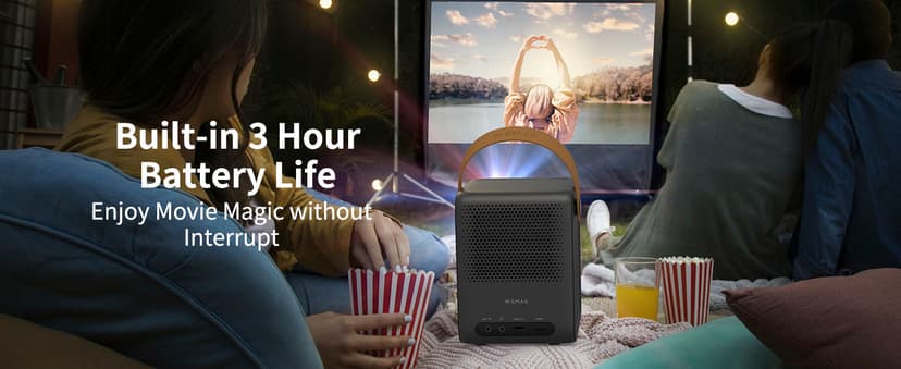 WEMAX Dice Outdoor Portable Projector, 3 Hours Battery, 700 ANSI Lumens Native 1080p, 4K Mini Movie Projector, Mobile Theater, WiFi Bluetooth HDMI USB, Dolby Audio DTS-HD, Auto Focus, Auto Keystone