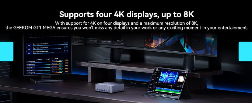 GEEKOM GT1 Mega AI Mini PC, with Intel 14th Gen Ultra 9 185H (Up to 5.1 GHz), 32GB DDR5 2TB M.2 NVMe SSD, Mini Desktop Computers Windows 11 Pro, 2.5G Dual LAN/WiFi 7/BT 5.4/USB4.0/8K/3 Years Warranty