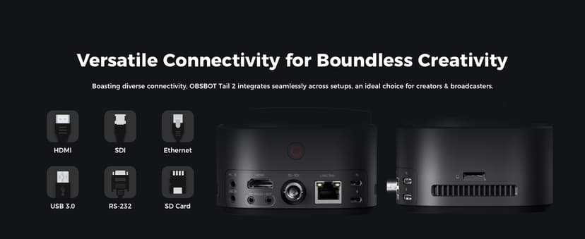 OBSBOT Tail 2 PTZR NDI Camera 4K@60FPS, Pro AI Tracking, 1/1.5" CMOS, 50MP, 5X Optical Zoom, 12X Hybrid Zoom, SDI/HDMI/IP/USB 3.0 Output, Live Streaming for Education, Conference, Worship, Live Events