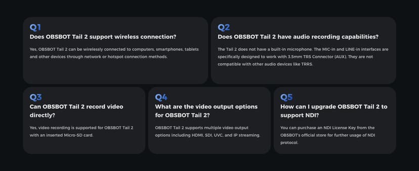 OBSBOT Tail 2 PTZR NDI Camera 4K@60FPS, Pro AI Tracking, 1/1.5" CMOS, 50MP, 5X Optical Zoom, 12X Hybrid Zoom, SDI/HDMI/IP/USB 3.0 Output, Live Streaming for Education, Conference, Worship, Live Events