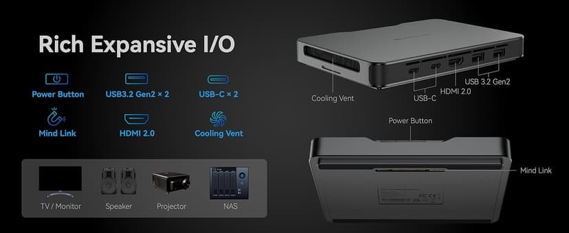 Khadas Mind 1 Mini PC, Intel Core i5-1340P 4.6GHz Micro Desktop Computer with 5.55Wh Standby Battery, 16GB LPDDR5, 512GB PCIe 4.0 SSD, BT5.3, WiFi 6E, Portable Computer for Business Home Office Gaming