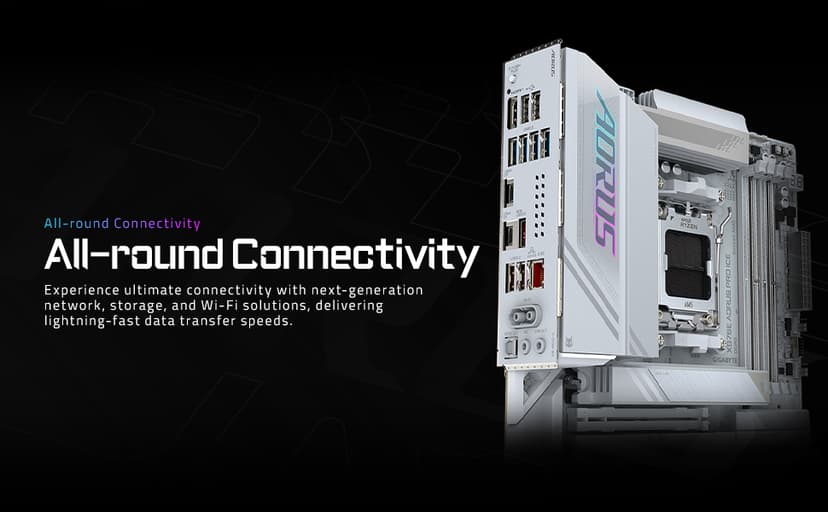 GIGABYTE X870E AORUS PRO ICE AMD AM5 LGA 1718 Motherboard, ATX, DDR5, 4X M.2, PCIe 5.0, USB4, WIFI7, 2.5GbE LAN, EZ-Latch, 5-Year Warranty