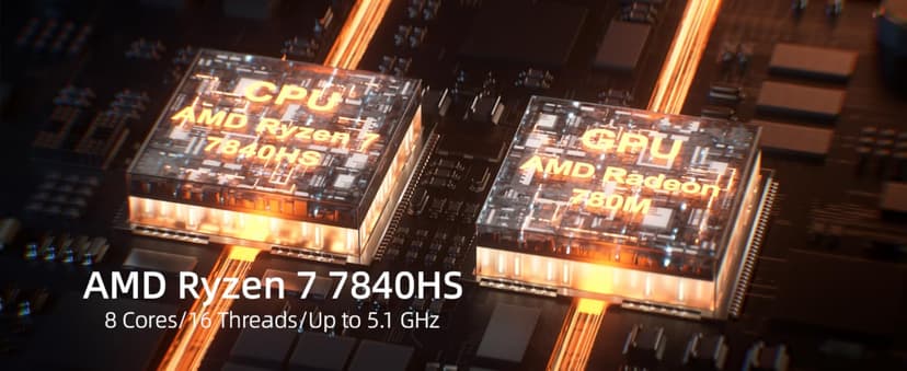 Mini Gaming PC M4, Dual 2.5G LAN Ryzen 7 7840HS Desktop Computers, 32GB DDR5 1TB PCIe4.0 NVMe SSD, Radeon 780M Graphics,Quad Display, Oculink/USB 4.0/HDMI/DP, Wi-Fi 6/ BT5.2