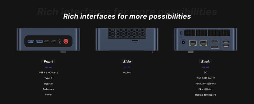 Mini Gaming PC M4, Dual 2.5G LAN Ryzen 7 7840HS Desktop Computers, 32GB DDR5 1TB PCIe4.0 NVMe SSD, Radeon 780M Graphics,Quad Display, Oculink/USB 4.0/HDMI/DP, Wi-Fi 6/ BT5.2