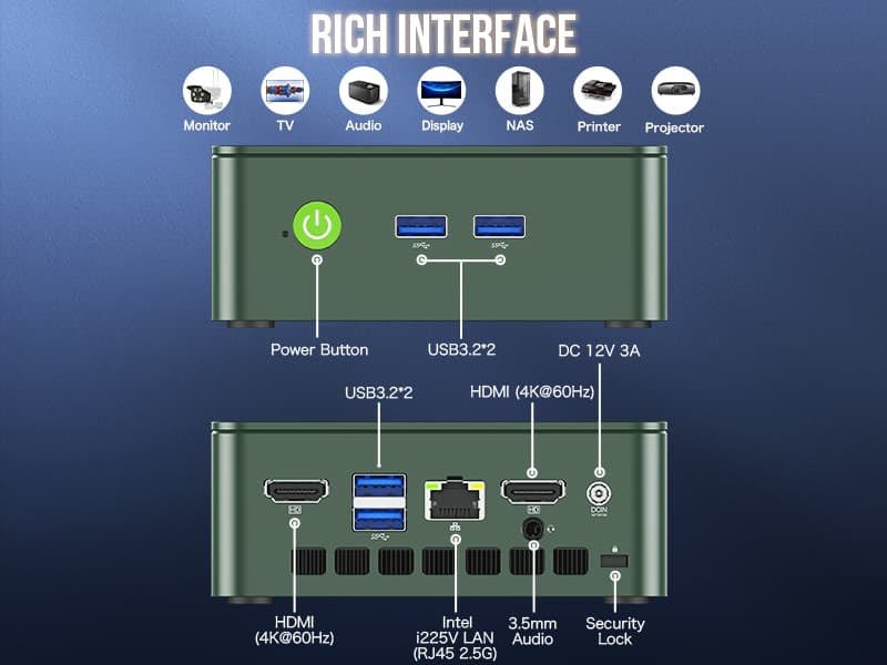 GMKtec Mini PC N150, G3 Plus Intel Twin Lake N150 (3.4GHz), 8GB DDR4 RAM 256GB PCIe M.2 SSD, Desktop Computer 4K Dual HDMI/USB3.2/WiFi 6/BT5.2/2.5G RJ45