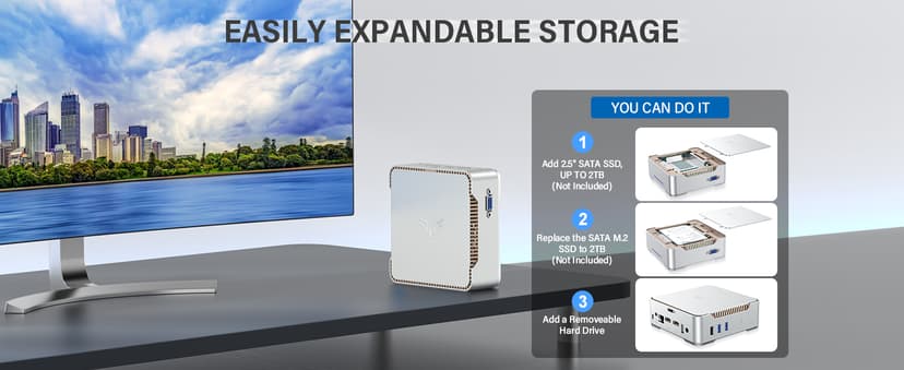 KAMRUI GK3Plus Mini PC, 16GB RAM 512GB M.2 SSD Mini Computers,12th Gen Alder Lake N95 (up to 3.4GHz) Micro PC, 2.5''SSD, Gigabit Ethernet,4K UHD,WiFi,BT,VESA/Home/Business Small pc