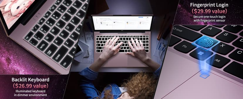 NIMO 15.6 IPS FHD-Laptop, 16GB RAM 1TB SSD Intel Pentium Quad Core N100, Computer with Backlit Keyboard Fingerprint (Beat to i3-1115G4 Up to 3.4GHz) Laptops for Student, Win 11 Rose Gold