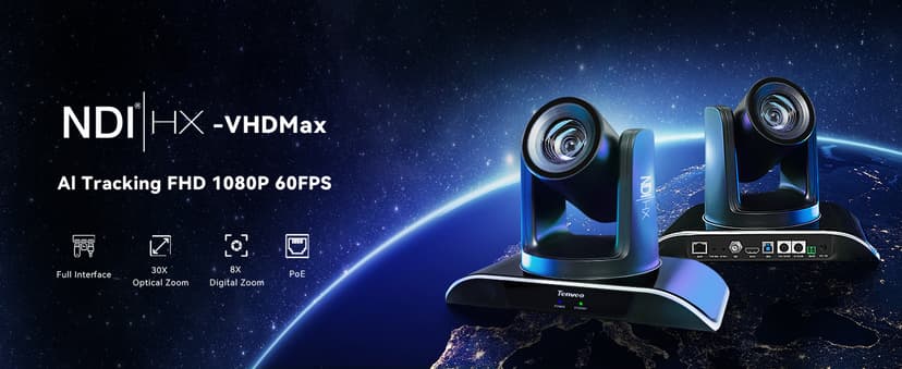 Tenveo AI Auto Tracking NDI PTZ Camera 3G-SDI/HDMI/USB3.0/LAN PoE 30X Optical+8X Digital Zoom IP Live Streaming Camera, FHD 1080P 60FPS for Church Services Worship Large Events Live Broadcast