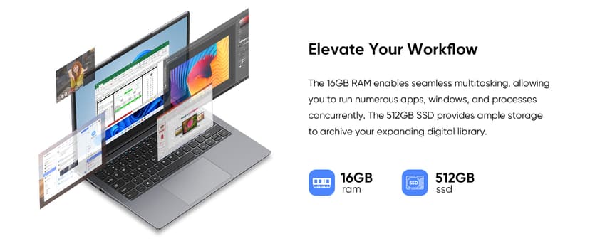 14.1" Laptop 16GB RAM 512GB SSD, QHD (2160x1440) Display, Intel Core m3 8100Y (Beat Intel i3-5005u), Windows 11 Pro Notebook Computer with HDMI, Type C, Long Battery Life, MS Office 2024 - Gray