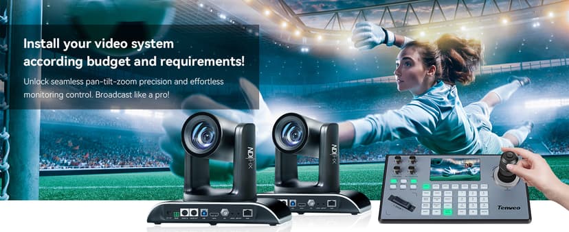 Tenveo AI Auto Tracking NDI PTZ Camera 3G-SDI/HDMI/USB3.0/LAN PoE 30X Optical+8X Digital Zoom IP Live Streaming Camera, FHD 1080P 60FPS for Church Services Worship Large Events Live Broadcast