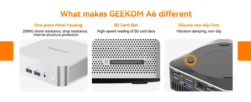GEEKOM A6 Mini PC, AMD Ryzen 7 6800H(8C/16T, up to 4.7GHz), 32GB DDR5 RAM, 1TB PCIe 4.0 NVMe SSD, Radeon 680M, Compact Aluminium Design Windows 11 Pro Desktop Computer with USB4/8K UHD/Wi-Fi 6E/BT 5.2