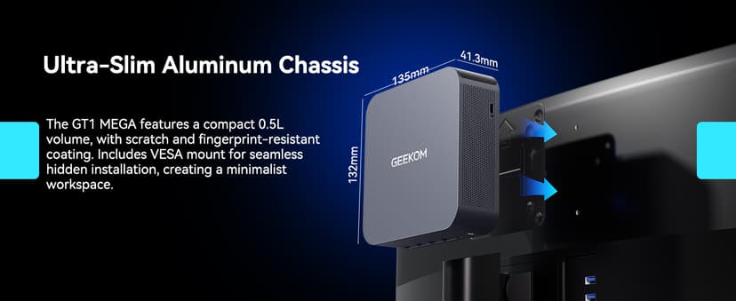 GEEKOM GT1 Mega AI Mini PC, with Intel 14th Gen Ultra 9 185H (Up to 5.1 GHz), 32GB DDR5 2TB M.2 NVMe SSD, Mini Desktop Computers Windows 11 Pro, 2.5G Dual LAN/WiFi 7/BT 5.4/USB4.0/8K/3 Years Warranty