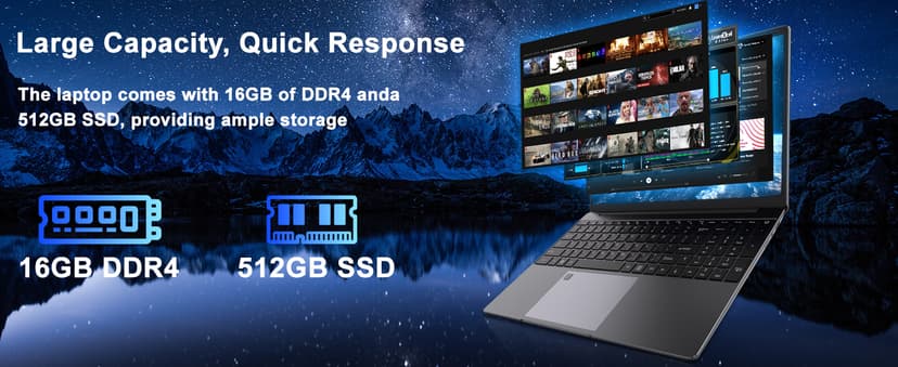 15.6 inch Laptop Computer,16GB RAM LPDDR4 512GB SDD Portable Laptop Computer Cerelon N5095 Processor FHD 1920 * 1080 Laptop PC with Touch ID, WiFi5, BT4.2, USB 3.0