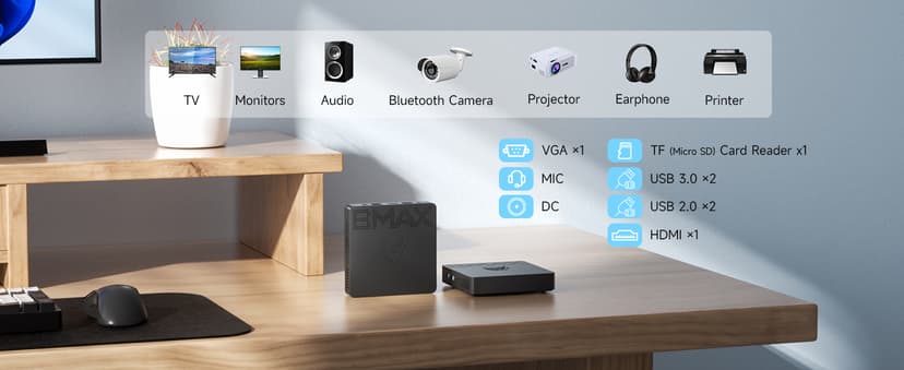 Bmax Mini PC B1 Pro Intel Gemini Lake N4000 (Up to 2.6GHz), 8GB LPDDR4 128GB eMMC Support M.2 SSD Expansion (512GB/2TB), 4K Dual Display 2.4G/5G WiFi & BT4.2 Mini Desktop Computer for Home/Office