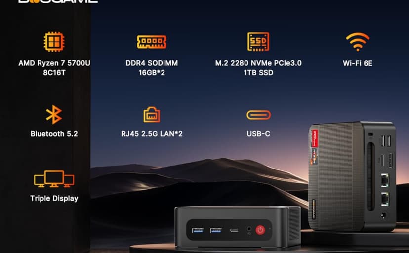 P4 Mini PC,AMD Ryzen 7 5700U(8C/16T, up to 4.3Ghz) 32GB DDR4 1TB NVMe SSD Mini Computers, Dual 2.5G LAN Ports, Dual NVMe Slots, Triple Display, WiFi 6, BT5.2