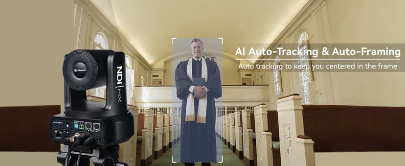 NDI AI Auto-Tracking IP PTZ Camera SDI/HDMI/USB3.0/LAN PoE 30X Optical + 16X Digital Zoom 1080P 60fps for Live Streaming Church Services Education Video Conference with OBS vMix and More