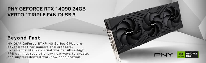 PNY GeForce RTX™ 4090 24GB Verto™ Triple Fan Graphics Card DLSS 3 (384-bit PCIe 4.0, GDDR6X, Supports 4k, Anti-Sag Bracket, HDMI/DisplayPort)