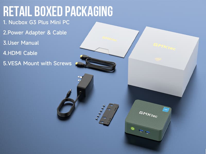 GMKtec Mini PC N150, G3 Plus Intel Twin Lake N150 (3.4GHz), 8GB DDR4 RAM 256GB PCIe M.2 SSD, Desktop Computer 4K Dual HDMI/USB3.2/WiFi 6/BT5.2/2.5G RJ45