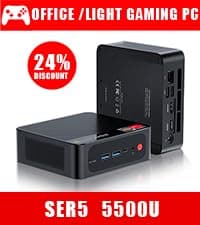Beelink SER5 Mini PC, AMD Ryzen 5 5500U(6C/12T, up to 4.0GHz), 16GB DDR4 500GB NVMe SSD, SER5 Mini Computer Support 4K Triple Display, 2.5G LAN, HDMI+DP, Type-C