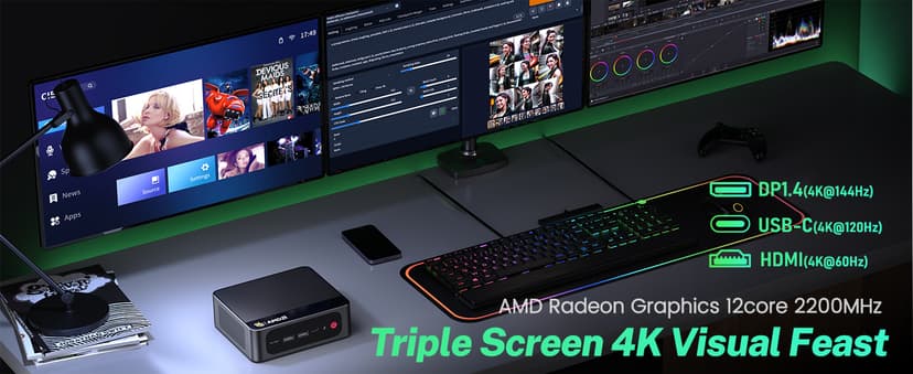 Beelink Mini PC, AMD Ryzen 7 6800U(up to 4.7GHz), 32GB LPDDR5 1TB PCIe4.0, Radeon 680M Graphics Triple 4K Display, Wi-Fi 6/BT5.2, Office Mini Desktop Computer