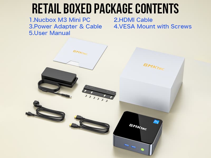 GMKtec Mini Desktop Computer, M3 Intel Core i5 12450H (8C/12T, up to 4.40GHz) Mini PC 16GB DDR4 (8GB*2) 512GB SSD, 2X HDMI 4K, 4X USB 3.2, USB-C, WiFi 6, BT 5.2, RJ45 2.5G Black