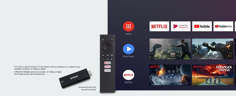 Epson EpiqVision Flex CO-FH02 Full HD 1080p Smart Streaming Portable Projector, 3-Chip 3LCD, 3,000 Lumen Color/White Brightness, Android TV, Bluetooth, 5W Speaker, Home Entertainment (Renewed)