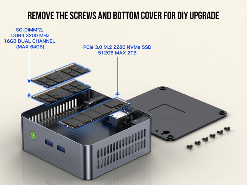 GMKtec Mini Desktop Computer, M3 Intel Core i5 12450H (8C/12T, up to 4.40GHz) Mini PC 16GB DDR4 (8GB*2) 512GB SSD, 2X HDMI 4K, 4X USB 3.2, USB-C, WiFi 6, BT 5.2, RJ45 2.5G Black