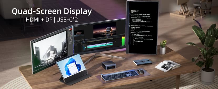 Mini Gaming PC M4, Dual 2.5G LAN Ryzen 7 7840HS Desktop Computers, 32GB DDR5 1TB PCIe4.0 NVMe SSD, Radeon 780M Graphics,Quad Display, Oculink/USB 4.0/HDMI/DP, Wi-Fi 6/ BT5.2