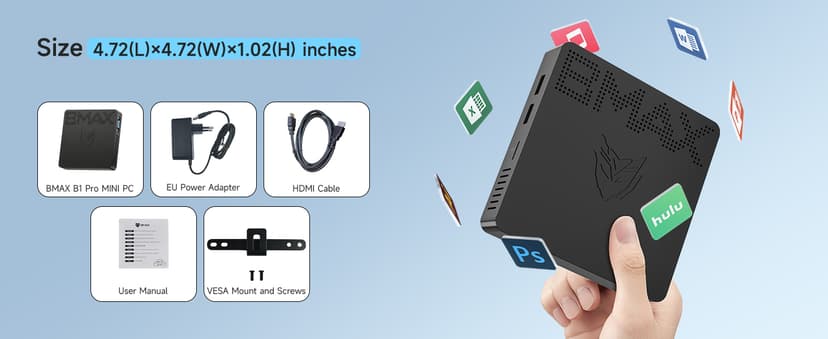 Bmax Mini PC B1 Pro Intel Gemini Lake N4000 (Up to 2.6GHz), 8GB LPDDR4 128GB eMMC Support M.2 SSD Expansion (512GB/2TB), 4K Dual Display 2.4G/5G WiFi & BT4.2 Mini Desktop Computer for Home/Office