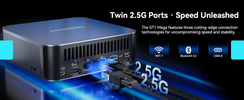 GEEKOM GT1 Mega AI Mini PC, with Intel 14th Gen Ultra 9 185H (Up to 5.1 GHz), 32GB DDR5 2TB M.2 NVMe SSD, Mini Desktop Computers Windows 11 Pro, 2.5G Dual LAN/WiFi 7/BT 5.4/USB4.0/8K/3 Years Warranty