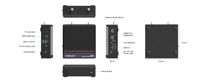 MINIX Fanless Windows 11 Pro Mini PC, Intel 12th Gen N300, NEO Z300-0dB 16GB DDR4, 512GB M.2 PCIe Gen3 x 4 SSD Micro Desktop Computer, 4K Dual Display/2.5G LAN, for Business Home Office Multi-Tasking