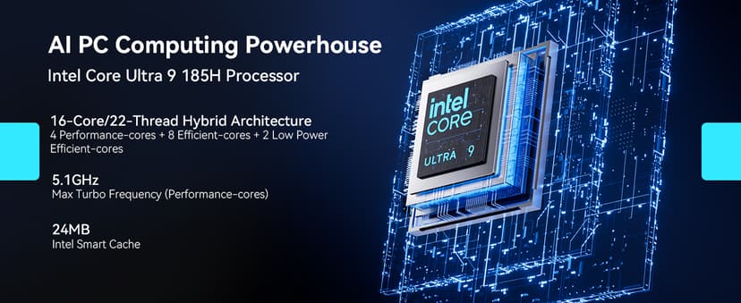 GEEKOM GT1 Mega AI Mini PC, with Intel 14th Gen Ultra 9 185H (Up to 5.1 GHz), 32GB DDR5 2TB M.2 NVMe SSD, Mini Desktop Computers Windows 11 Pro, 2.5G Dual LAN/WiFi 7/BT 5.4/USB4.0/8K/3 Years Warranty