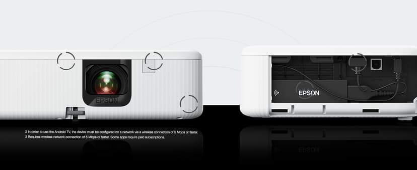 Epson EpiqVision Flex CO-FH02 Full HD 1080p Smart Streaming Portable Projector, 3-Chip 3LCD, 3,000 Lumen Color/White Brightness, Android TV, Bluetooth, 5W Speaker, Home Entertainment (Renewed)