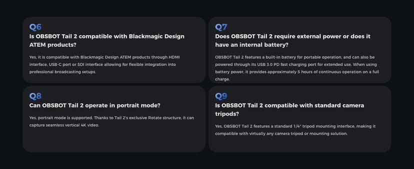 OBSBOT Tail 2 PTZR NDI Camera 4K@60FPS, Pro AI Tracking, 1/1.5" CMOS, 50MP, 5X Optical Zoom, 12X Hybrid Zoom, SDI/HDMI/IP/USB 3.0 Output, Live Streaming for Education, Conference, Worship, Live Events