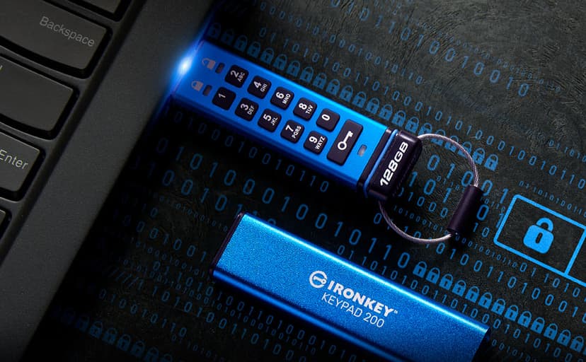 Kingston Ironkey Keypad 200 32GB Encrypted USB | Alphanumeric Keypad | Multi-Pin Access | XTS-AES 256-bit | FIPS 140-3 Level 3 Certified | Brute Force & BadUSB Protection | IKKP200/32GB,Blue